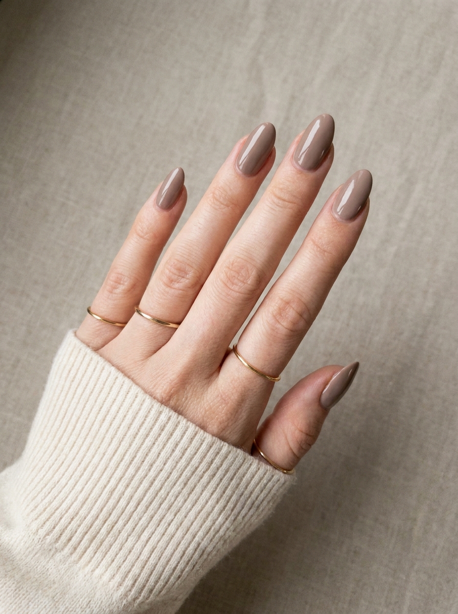 Taupe Minimal Almond Nails als Almond Fall Nails Inspiration 2026